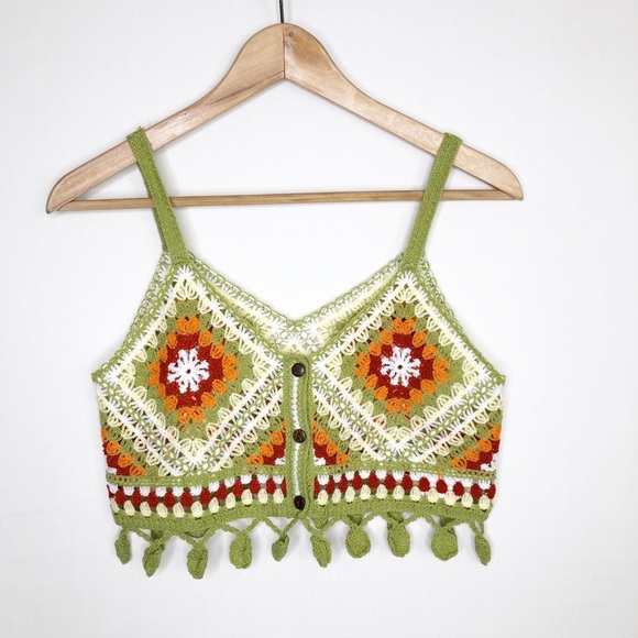 Bohemian crochet, multicolored button, front top - Picture 9 of 9